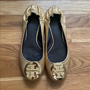Tory Burch gold ballet flats. Excellent condition; size 8.5